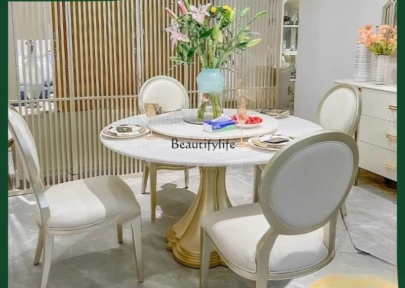 American light luxury round dining table marble household 6 people marble round table