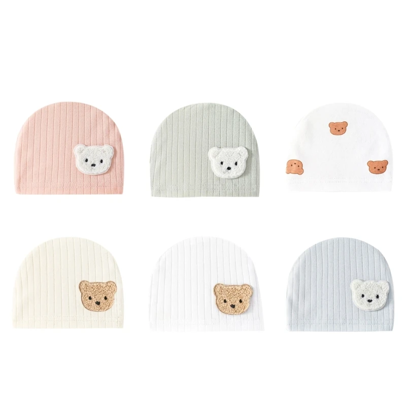 77HD Infant Caps Baby Hat Cartoon Bear Boneless Muslin Hat Newborn Headwear Windproof Spring Hat 0-3M Baby Hats