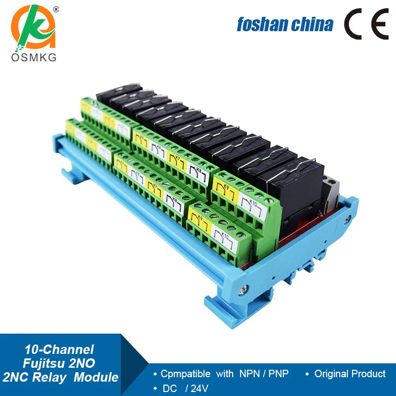 10 Channels 2NO 2NC  Dual Group Relay Module   5A /24V DPDT Relays Compatible with NPN/PNP for Cylinder