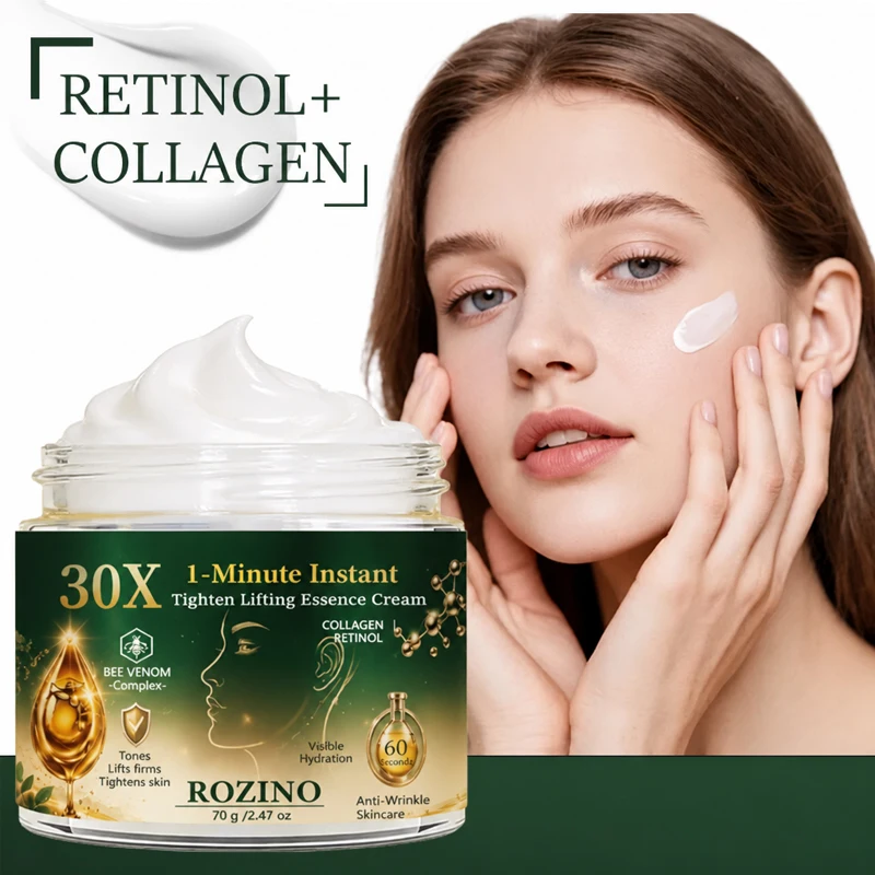Rozino 30X Instant Firming and Lifting Essence Cream, Delicate Silky Cream, Bee Venom Complex + Collagen + Retinol, Instantly Hydrates and Moisturizes, Provides Instant Lifting Effect, a Great Facial Moisturizer, Double Eleven Christmas Sale