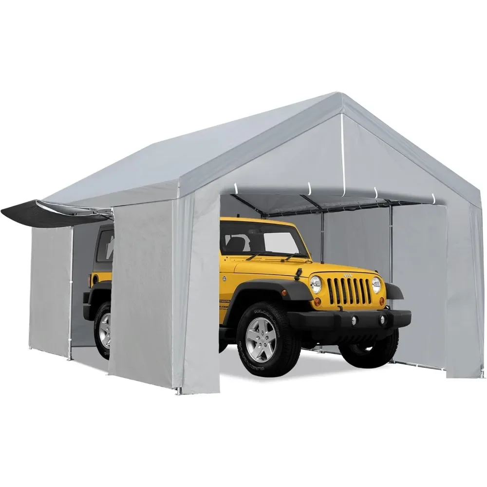 

13x20 Ft Carport Garage With Removable Sidewalls, Metal Frame For Automobiles Truck Boat