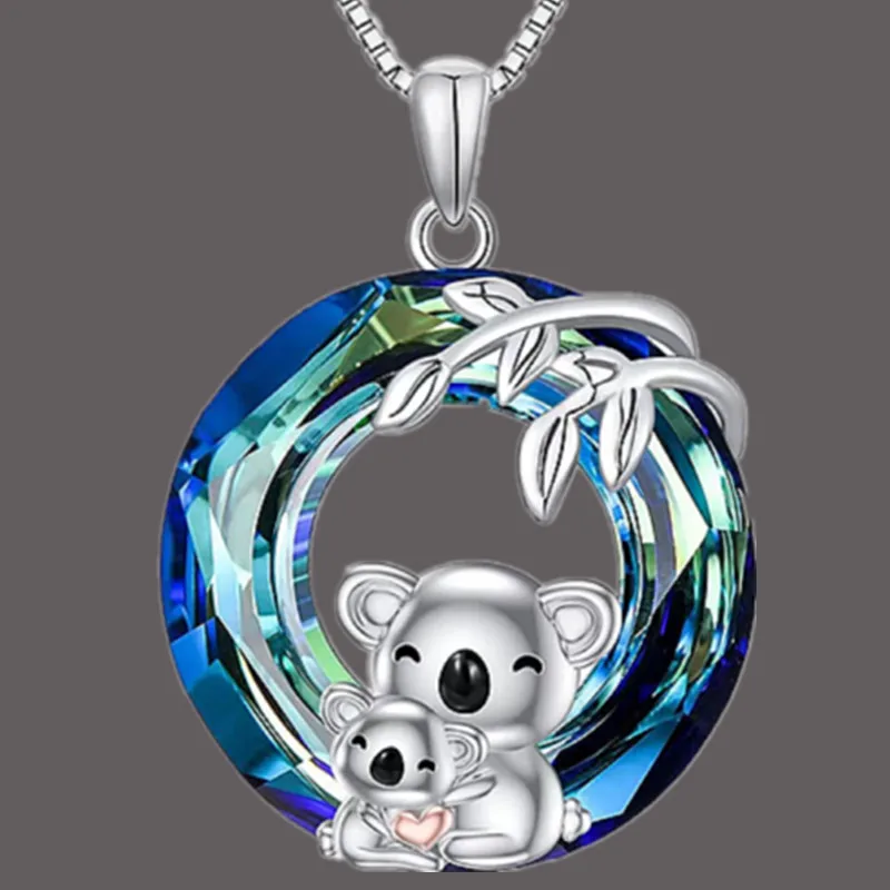 Fashion Mother Child Koala Bear Crystal Necklace Engagement Necklaces for Women Stainless Steel Animal Jewelry Halloween Gift