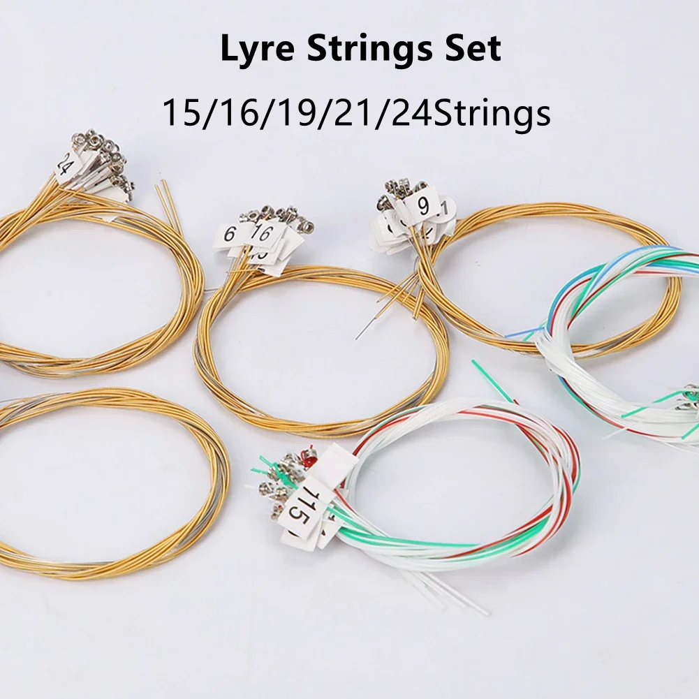 1Set 15/16/19/21/24Strings Lyre Brass Strings Set Lyre Harp Nylon String Replacement Lyre Strings Beginners Instruments