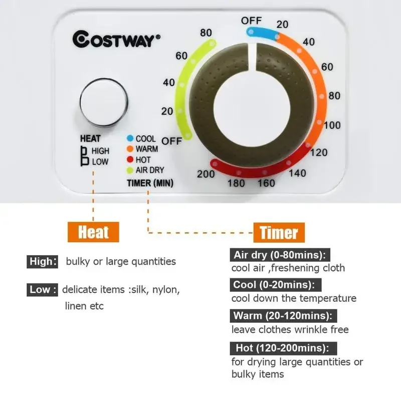 Costway — сушилка для одежды 1,5 куб. футов с ванной из нержавеющей стали, компактная сушилка для белья, электрическая портативная сушилка для одежды 110 В