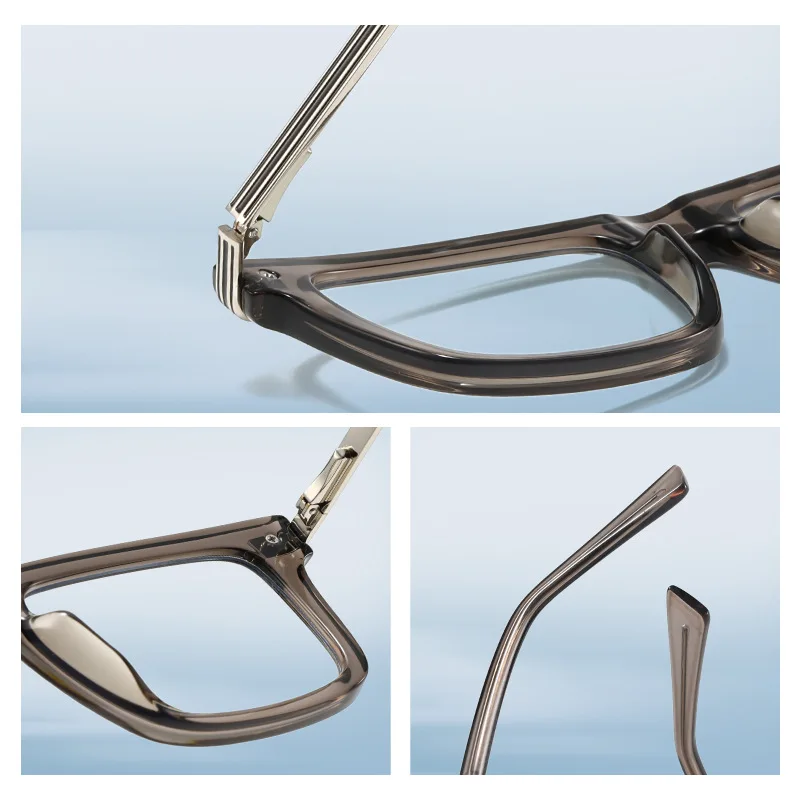 نظارات طبية بإطار معدني مربع كبير بتصميم العلامة التجارية للرجال، نظارات قراءة مخصصة فوتوكروميك مضادة لقصر النظر بالضوء الأزرق #4