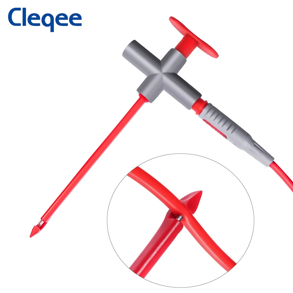 Cleqee P5010 2PCS Insulated Test Hook Clip Non-Destructive Puncture Probe Built-in Spring Compatiable with 4mm Banana Plug