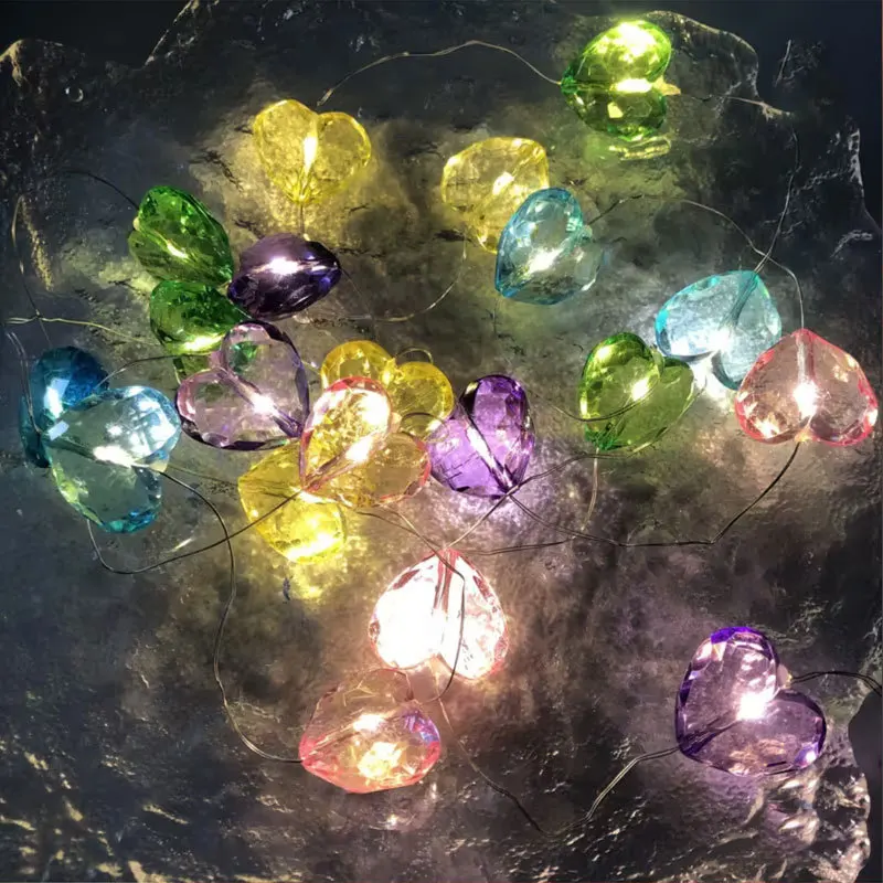 2-Pack Heart Fairy String Lights 30 LEDs Acrylic Crystal Warm Light Christmas Valentines Day Birthday Decor Garland Gift for Her