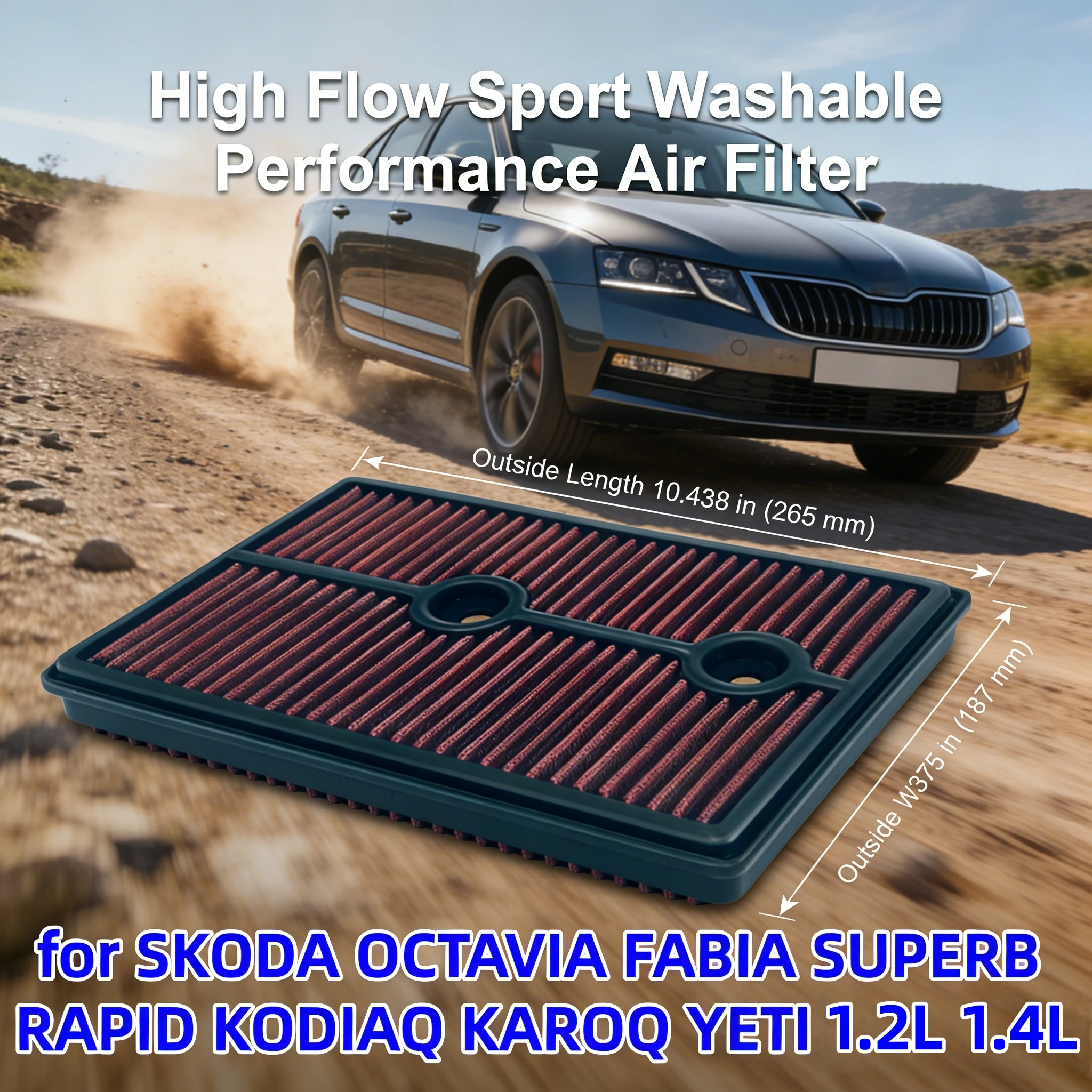

High Flow Sport Washable Air Filter for SKODA OCTAVIA FABIA SUPERB RAPID KODIAQ KAROQ YETI 1.2L 1.4L TSI 33-3004 OEM:04E129620