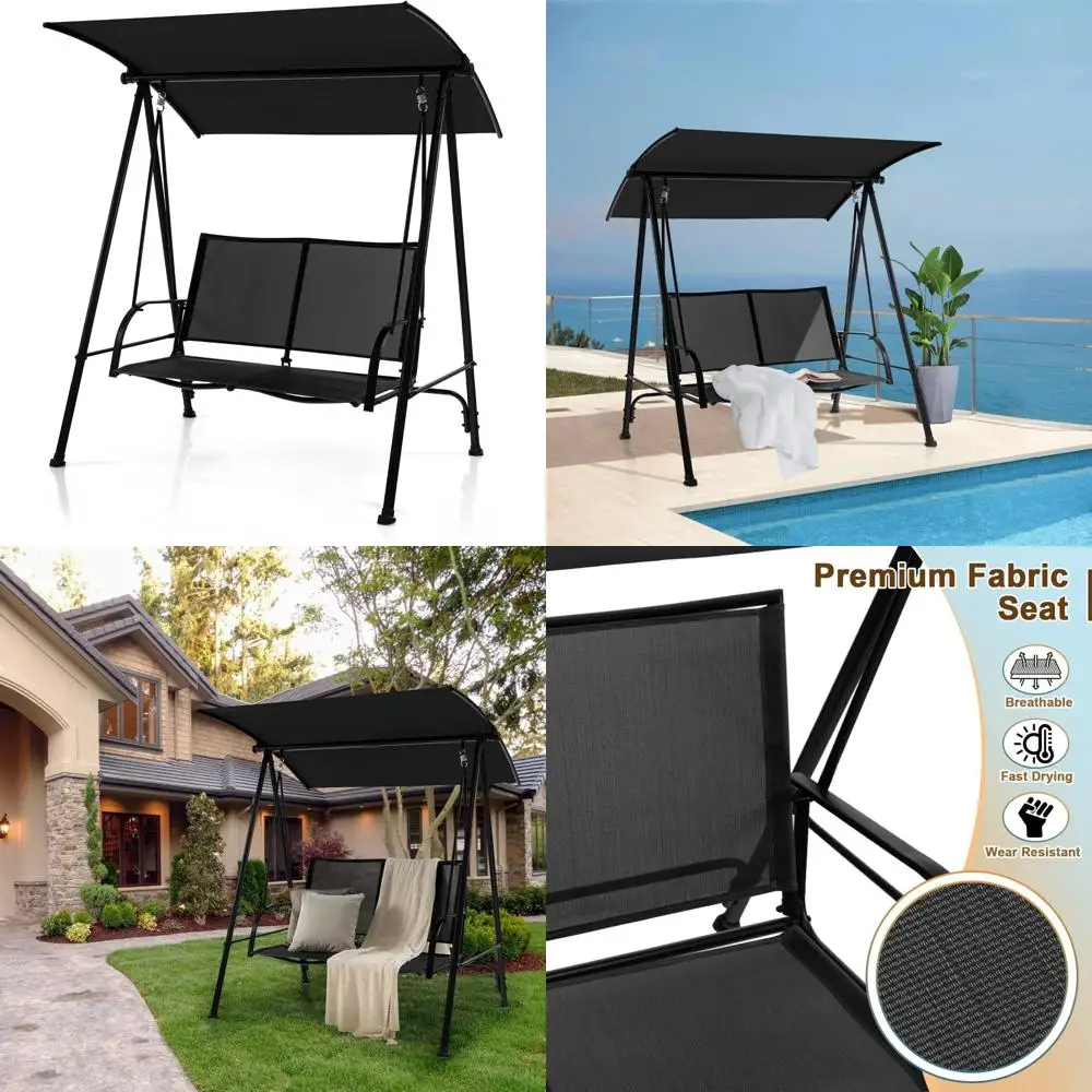 أرجوحة خارجية لشخصين مع مظلة ظل قابلة للتعديل ومقعد من القماش القطيفة وإطار فولاذي متين #1