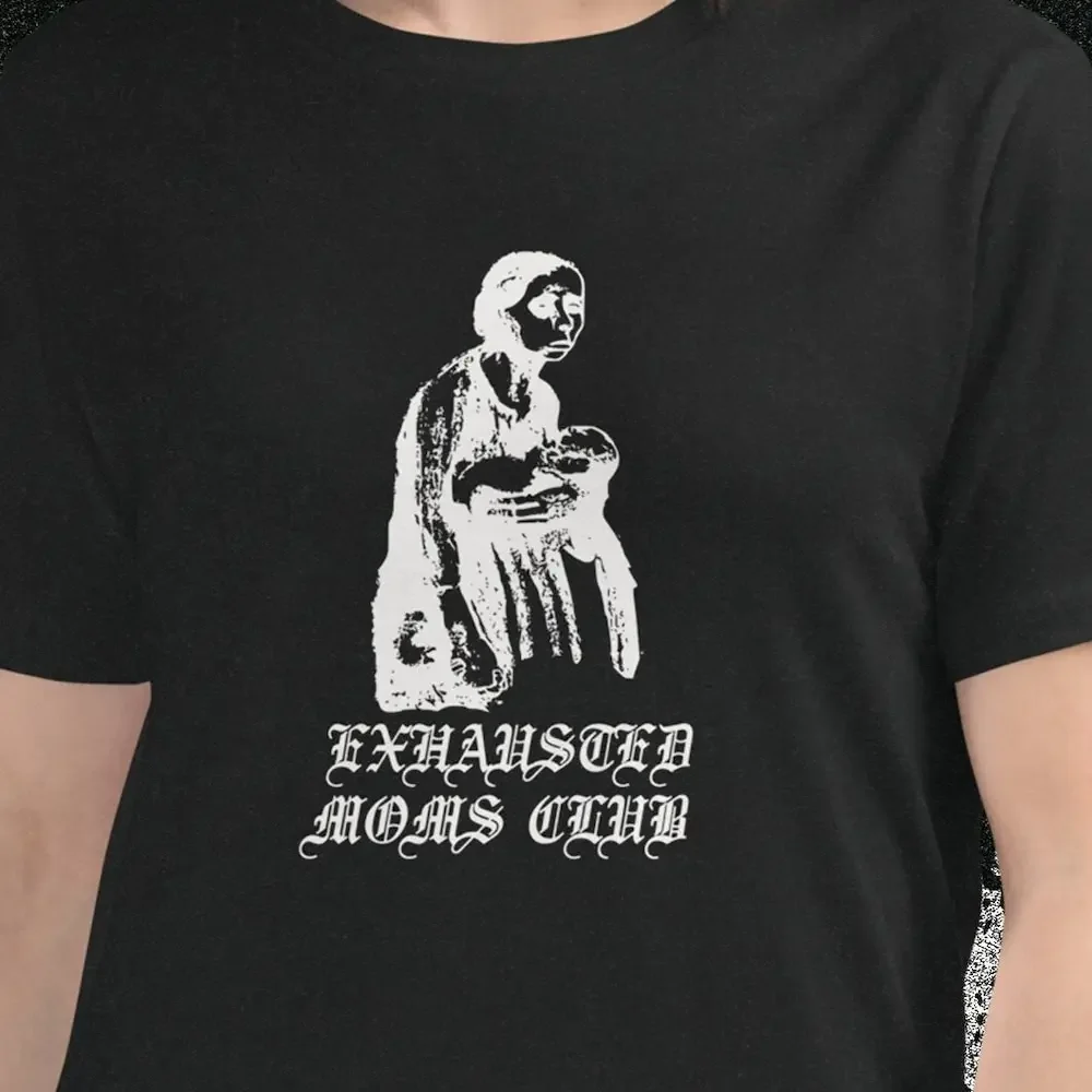 Exhausted Moms Club Shirt Funny Punk Mom Women'S Tee Goth Tired Mother Metal Vintage Style Oddly Specific Edgy Saying