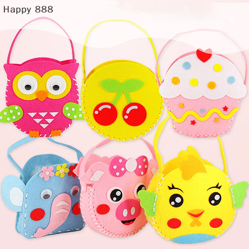 مجموعة خياطة يدوية من القماش غير المنسوج مكونة من 6 قطع للأطفال - لعبة حرفية تعليمية تتميز بحيوانات كرتونية وزهور وفراشات #4