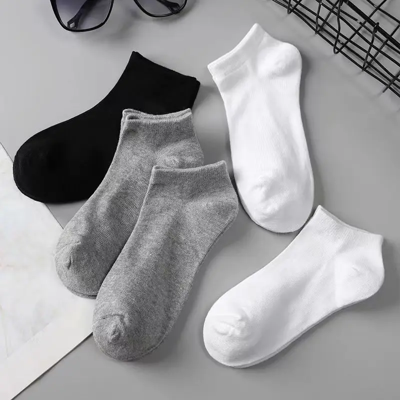 5/10 Pairs Low Cut Men Socks Solid Color Black White Breathable Cotton Socks Male Sport Businessmen Short Socks