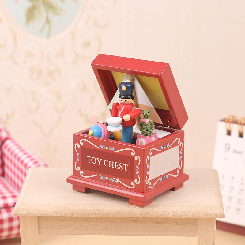 1Pc Miniature Wooden Children\'s Room Toy Box Christmas Nutcracker Model Kids Pretend Play Toys 1:12 Dollhouse Accessories