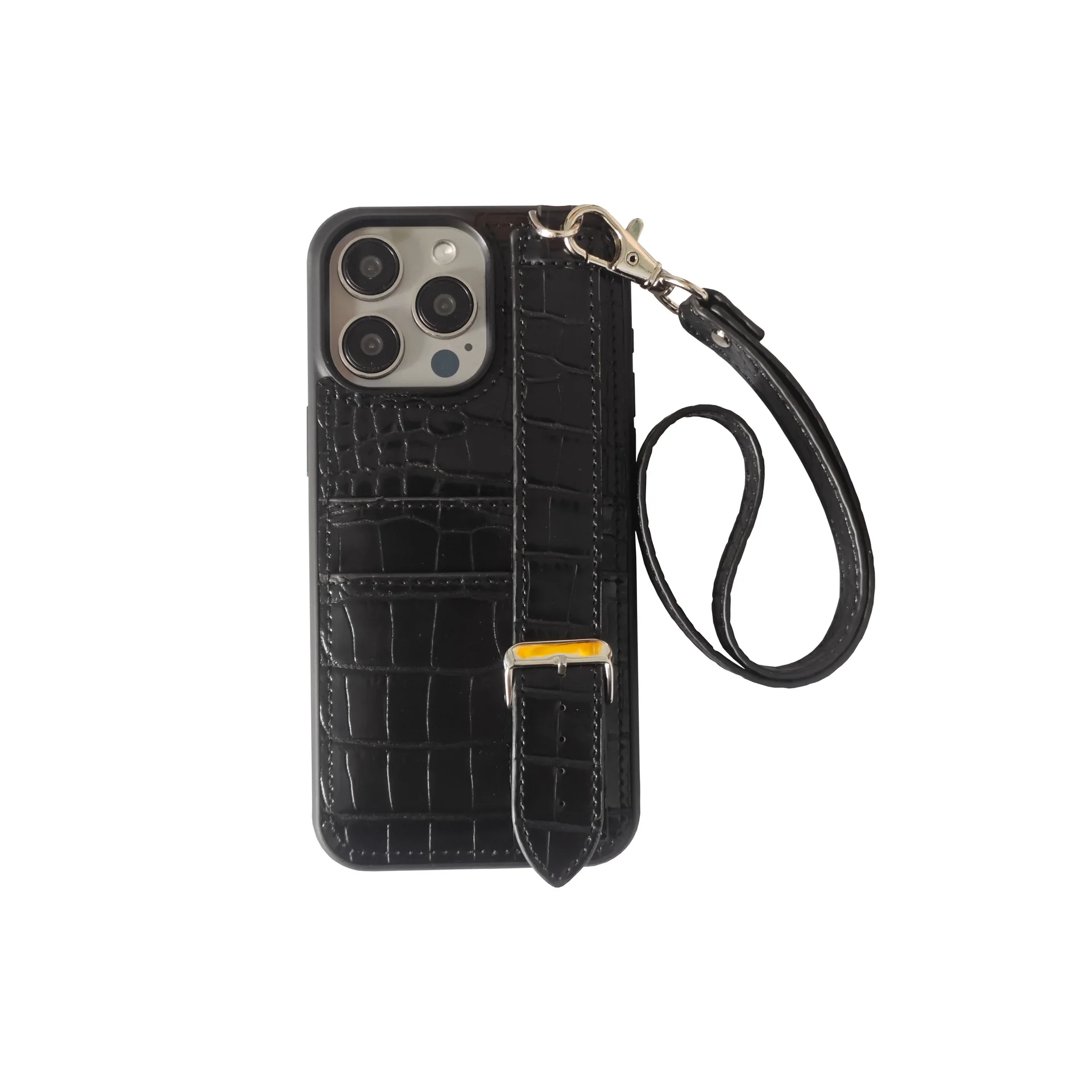 

New Model Suitable for For iphoen 16 Crocodile Pattern Card Insertion Phone Case 15promax Wrist Strap Holder 14 Protective Cover