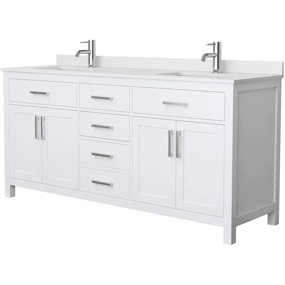 

72 Inch Double Bathroom Vanity, White Cultured Marble Countertop, Undermount Square Sinks, No Mirror,Bathroom Cabinets