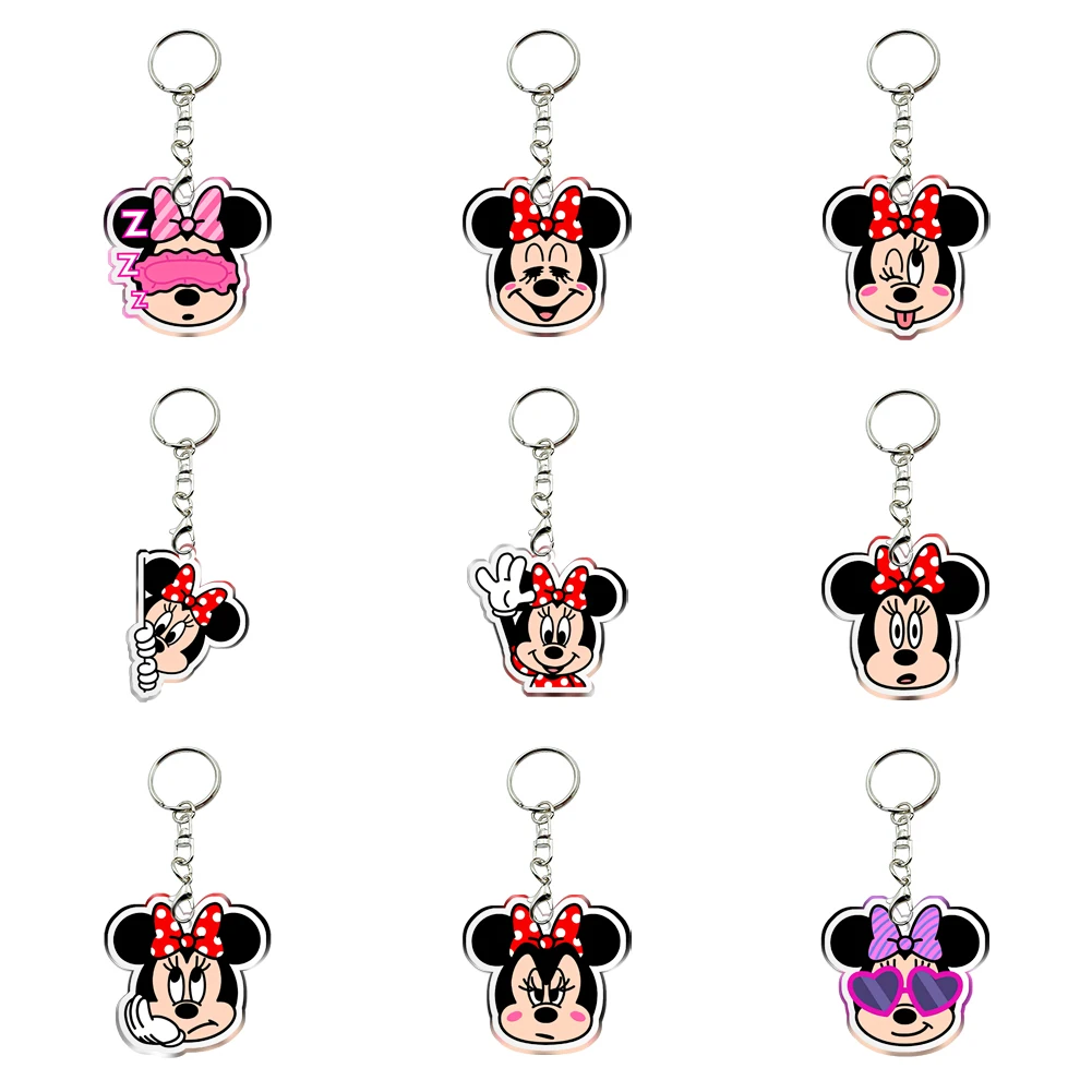 Disney Minnie Cute Bow Transparent Acrylic Keychains Collection Women Girl Jewelry Accessories Kids Birthday Party Gift