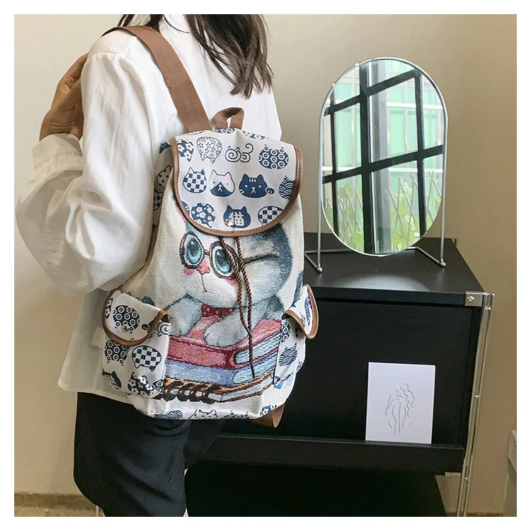 Ethnic Korean Style Bohemian Elephant Embroidery Backpack Casual Animal Drawstring Backbag Bucket Back Bag Sac A Dos Travel