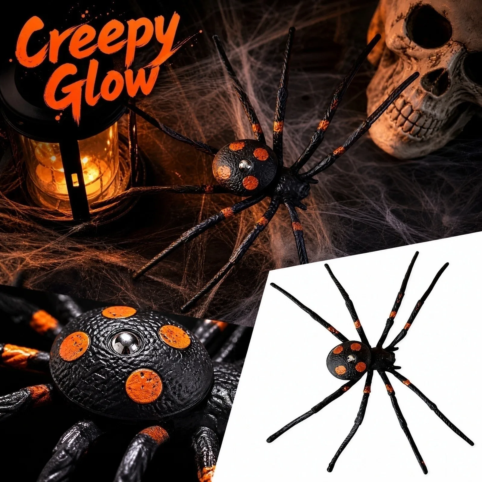 1/5/10 PCS Halloween Soft Vinyl Spider Lamp Prop - Spooky Party Decoration Props, Halloween Party Decor Spider Lights
