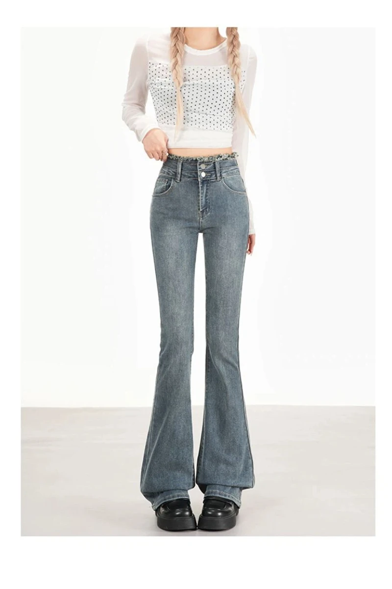 Y2K المتعثرة هيم متوهج الجينز المرأة خمر الدنيم قيعان منحنى الاغراء العصرية السراويل المألوف خمر نمط