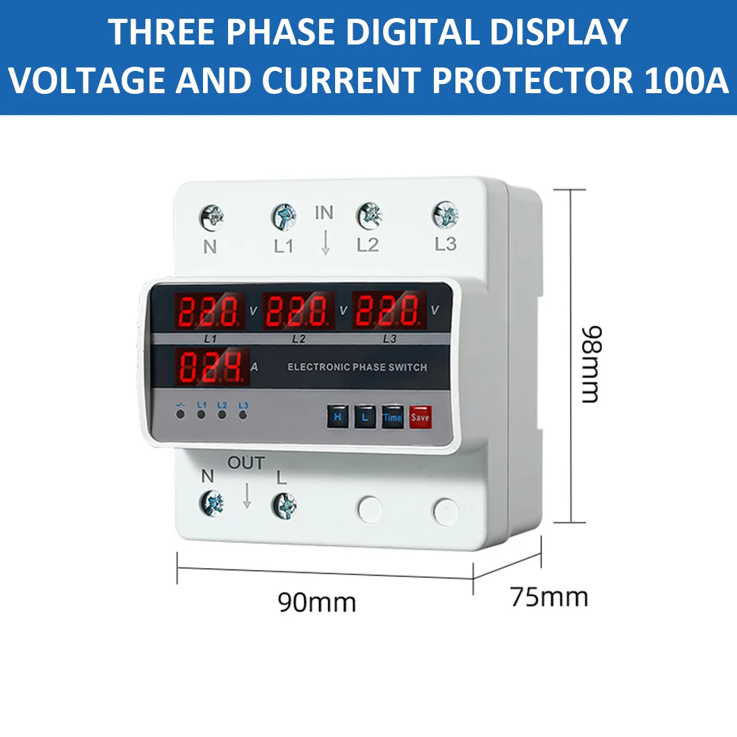 

ABILKEEN 63/80/100A Three Phase AC220V Over/Under Voltage Protector Adjustable Over/Under voltage Intelligent Circuit Breaker