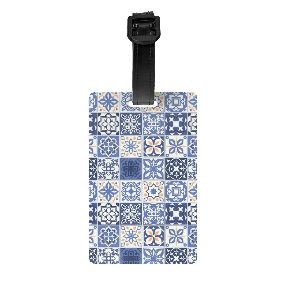 Custom Blue Portuguese Tile Luggage Tag Portugal Azulejo Flower Suitcase Baggage Privacy Cover ID Label