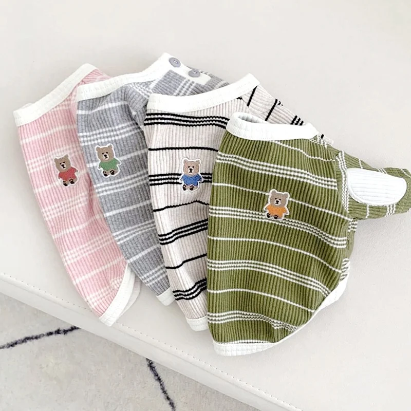 Fashion Dog Clothes Pet Dog Bottoming Shirt Cute Soft Puppy Striped Shirt Chihuahua Two-Legged Clothes Bear Print Cat Pullovers