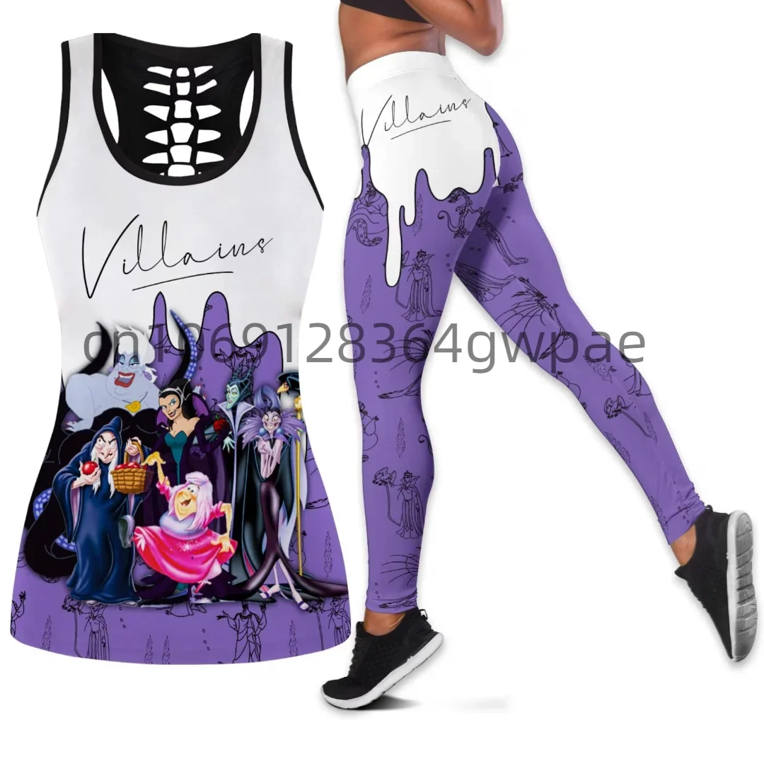 

Maleficent Villains Women Book Hollow Vest + Women Leggings Yoga Suit Fitness Leggings Sports Suit Disney Tank Top Legging Set