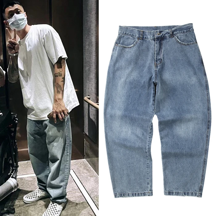 

Модные мужские джинсы MDNS Wu Wen Le свободного кроя с прямыми штанинами, повседневные, в стиле ретро, из выстиранного хлопкового денима, молодежные, для летней носки