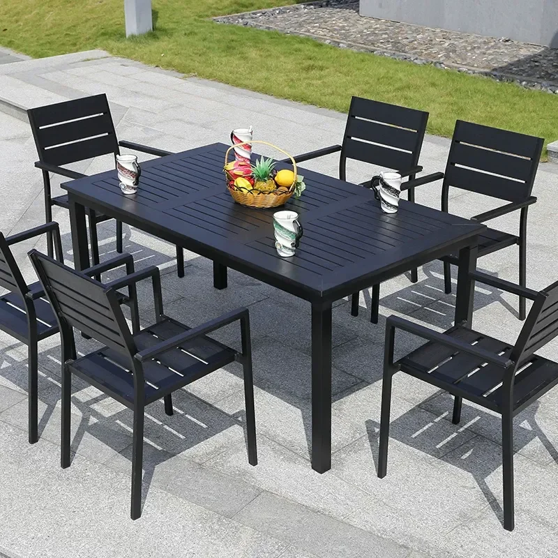 Outdoor Patio Furniture Set 1 Table 8 Chairs for Garden Courtyard Cafe Milk Tea Shop Hotel Restaurant Open Air Dining