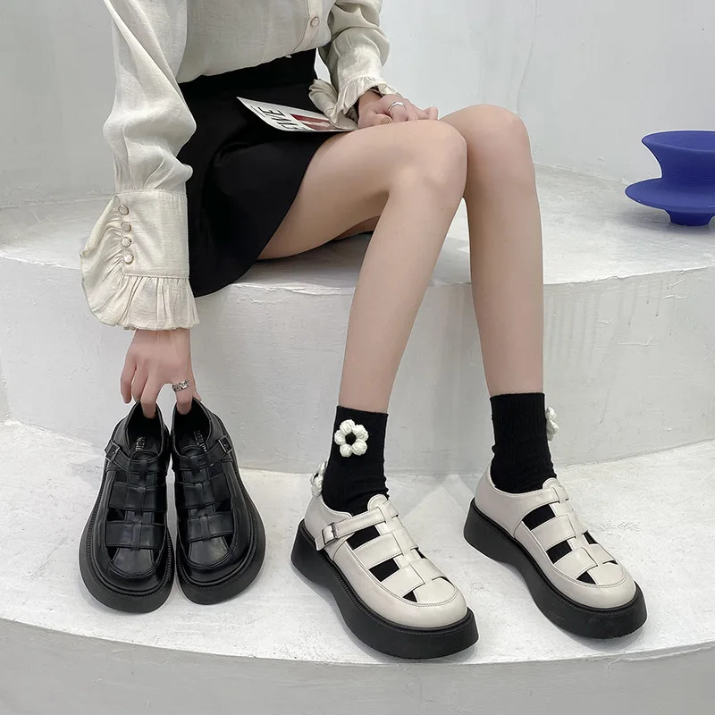 Summer Shoes Ladies Female Footwear All-Match Clogs Platform 2023 Dress Creepers New Spring Rome PU Med Basic Summer Shoes Ladie