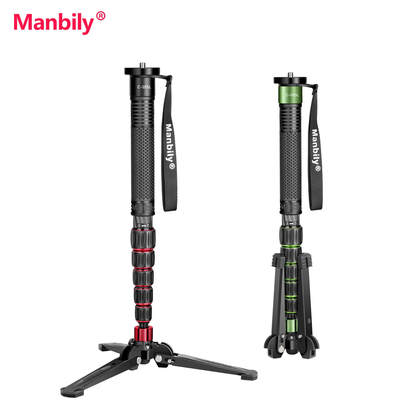 Manbily C-555L +M-2 Carbon Fiber Portable Camera Monopod Travel Monopod Tripods for Sony DSLR Camera
