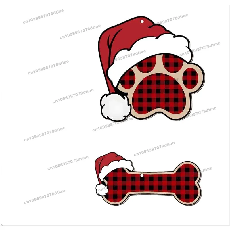 20 piezas para Navidad, listado de madera, rejilla roja y negra, joyería de hueso de perro, decoración de árbol de Navidad, colgante creativo de Navidad