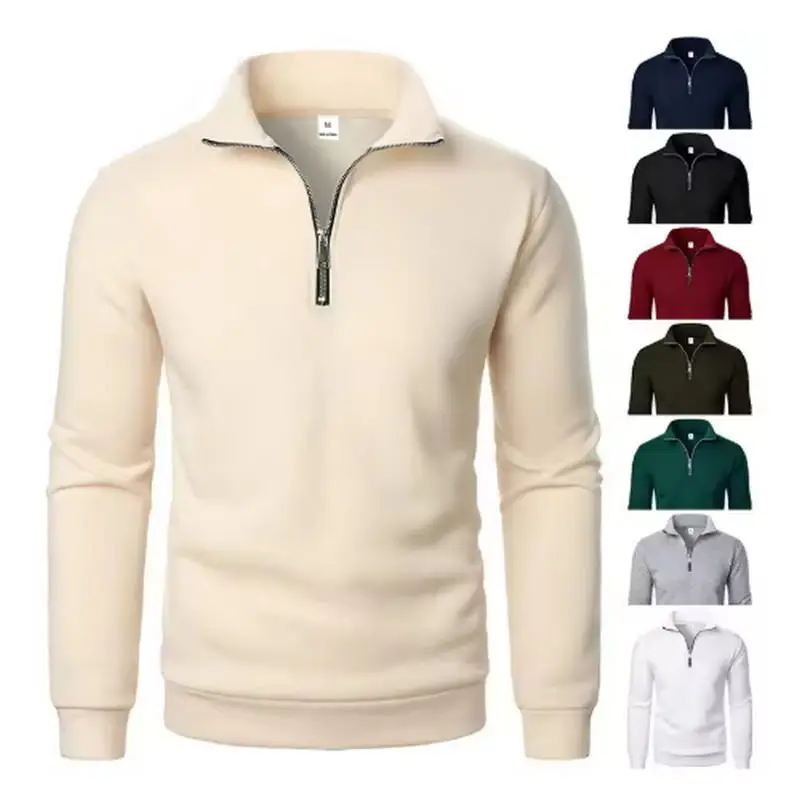 Spring Autumn New Casual Half Zipper Stand Collar Sweatshirt Trend Simple Slim Men Pullover Long Sleeve Tops Men's Sweatshirt