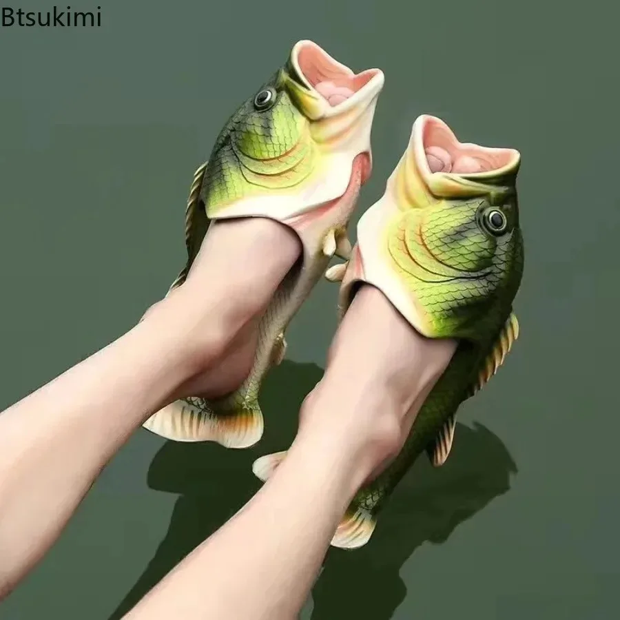Fish Flip Flops for Children Slippers Family Summer Beach Shoe Adult Bathroom Shoes Flats Funny Crazzy Parent-child Fish Sandals