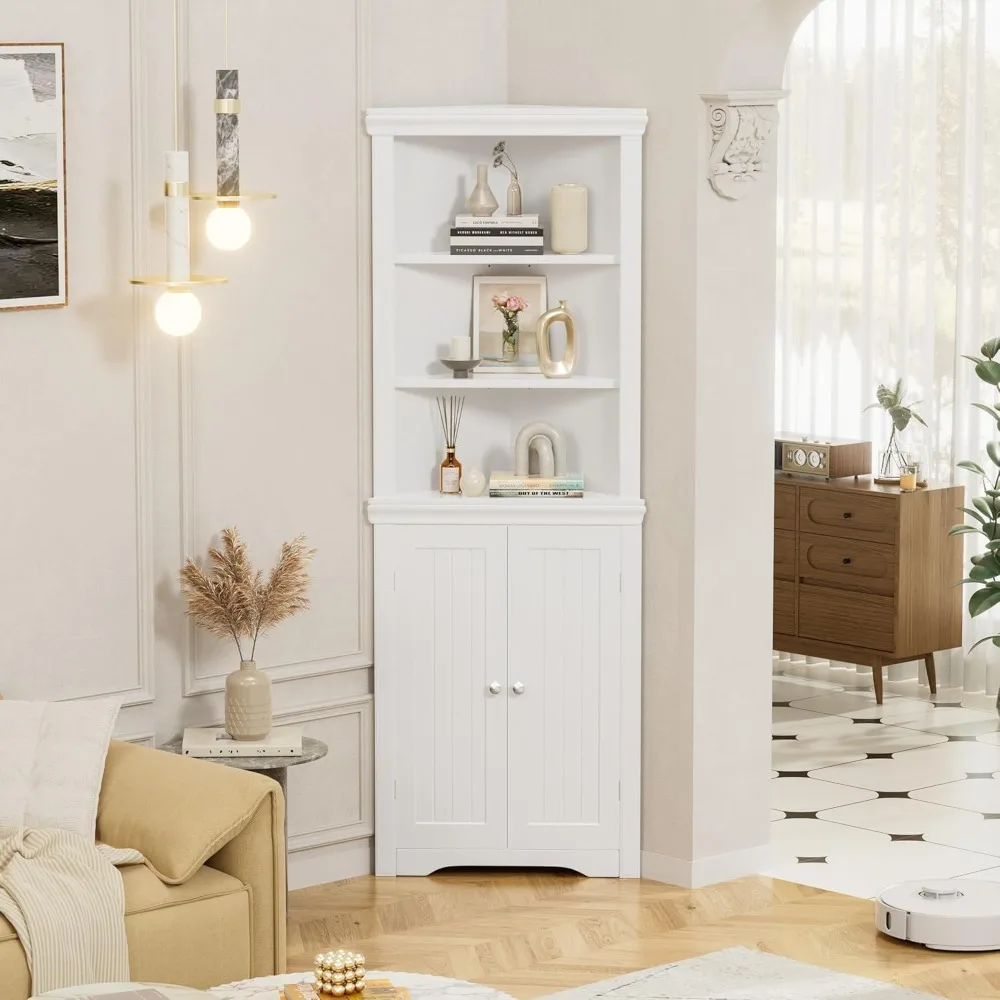 

Corner Cabinet, Freestanding Corner Shelf with 2 Doors and 3 Shelves, Bathroom Corner Storage Cabinet for Bathroom, Living Room