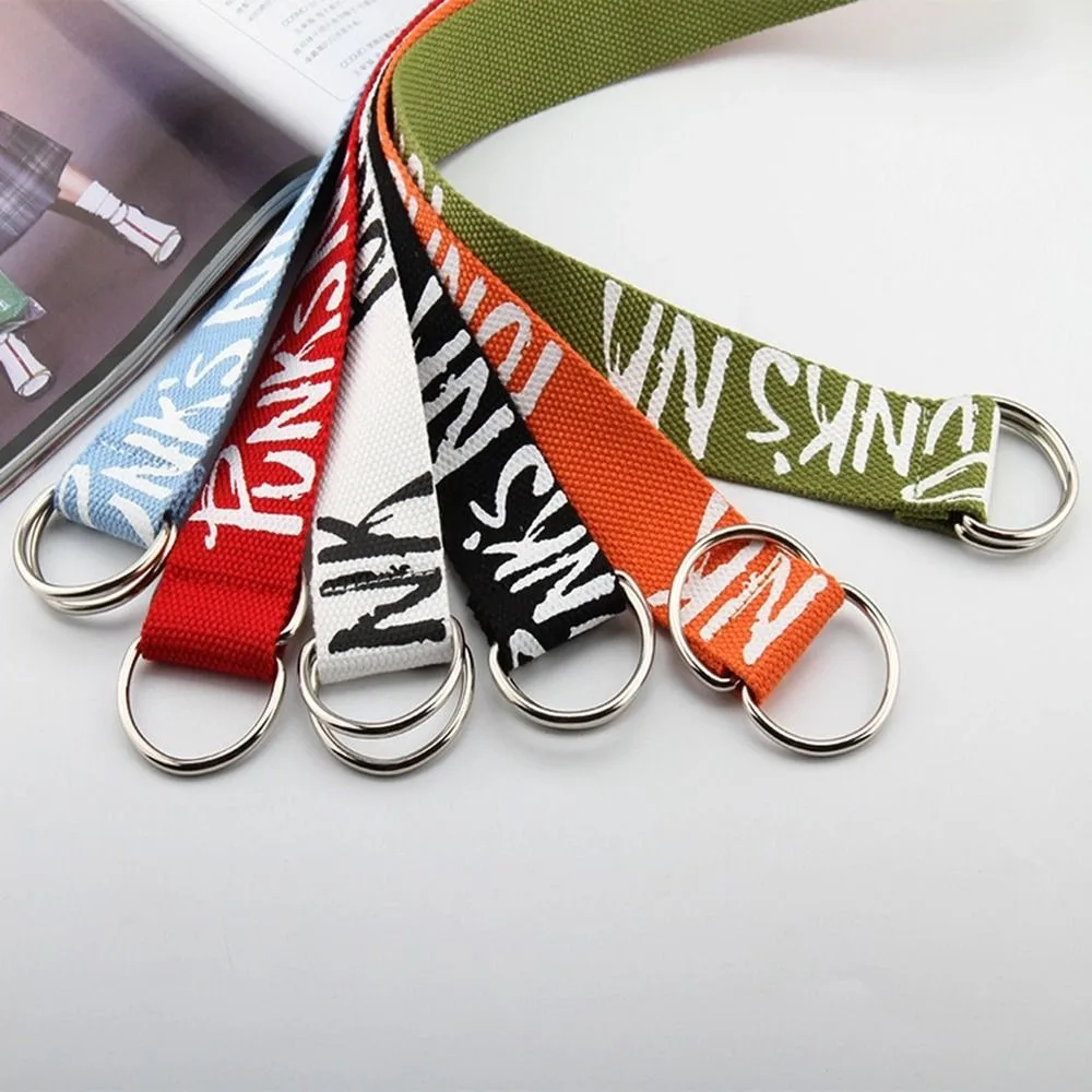 Versatile For Women Double Ring Letter All-match Printing Belt Accessories Korean Waist Strap Canvas Belt Female Waistband