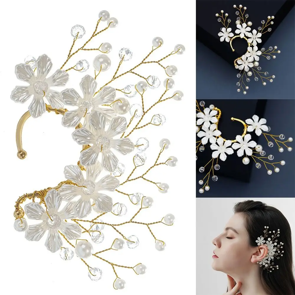 

Retro Style Bridal Earrings Wedding Jewelry Rhinestone Shining Ear Clamp Floral Ear Bone Clamp Bridal