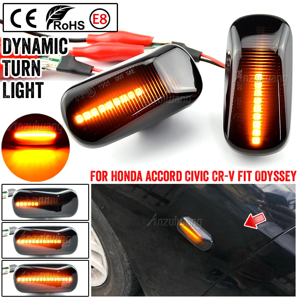 2Pcs For Honda Stream Accord Civic City CR-V Fit Jazz HR-V S2000 AP1 AP2 LED Dynamic Blinker Side Marker Turn Signal Lights Lamp