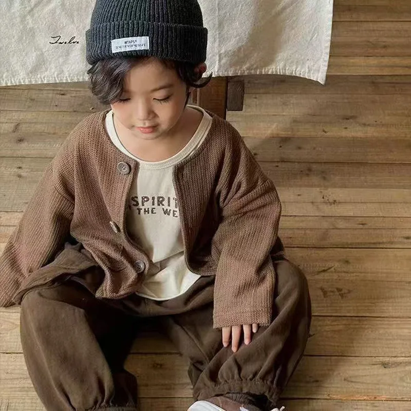 

Children's Spring and Autumn Set 2026 New Korean Version Boys' Baby Sweater cardigan+T-shirt+pants Three-piece Set