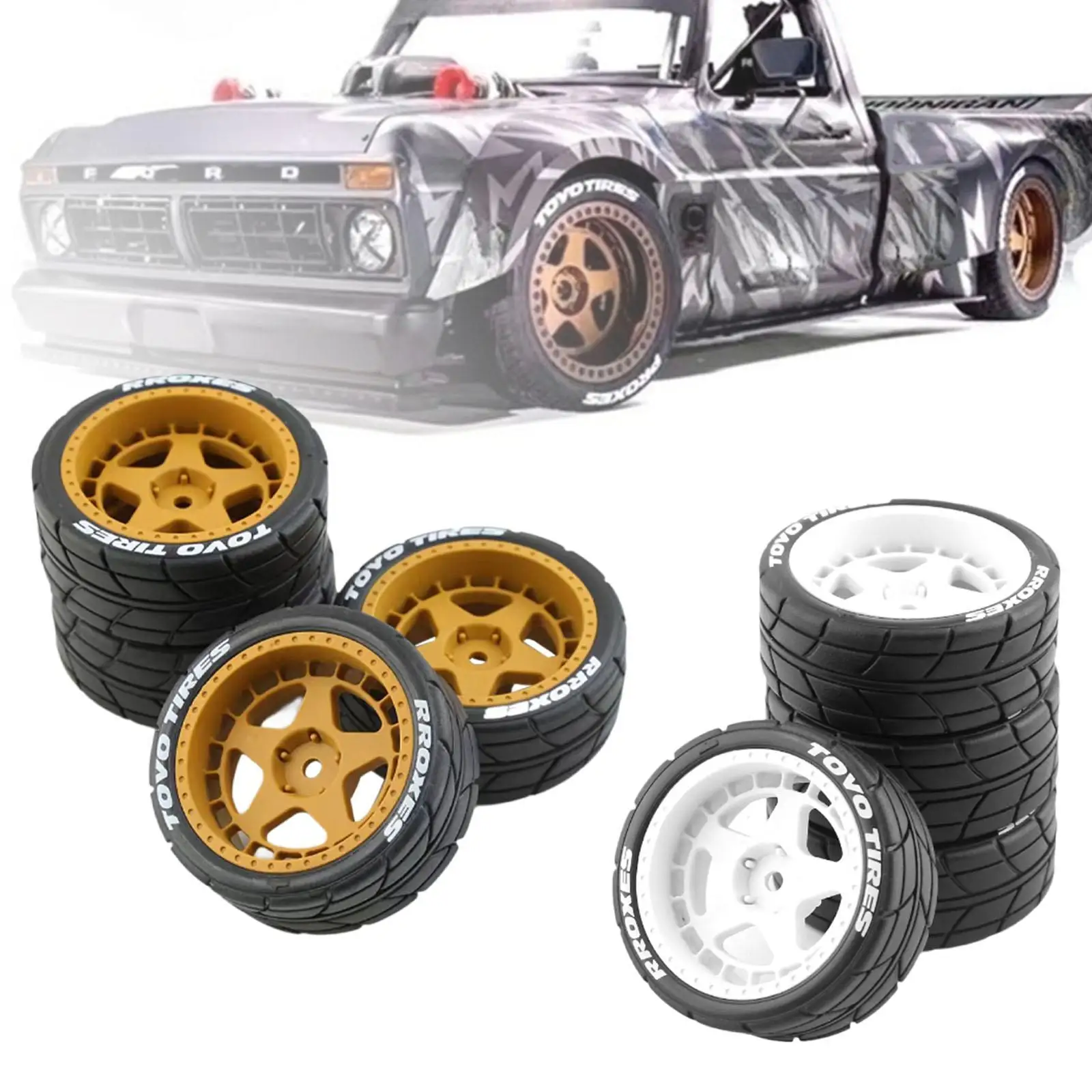 4x RC Rubber Tyre Good Grip Wear Resistance Rally Tyres Upgrade Wheel Tires Set for TT02 XV01 1:10 Scale Car DIY Accessory Model