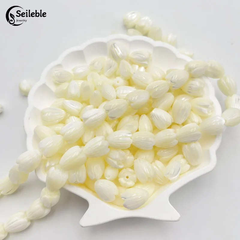 20pcs/ Bag 6mm 8mm 10mm Hawaiian Pikake Carved Natural Shell Mother of Pearl Jasmine Pikake Flower Beads for Ladies' Jewelry