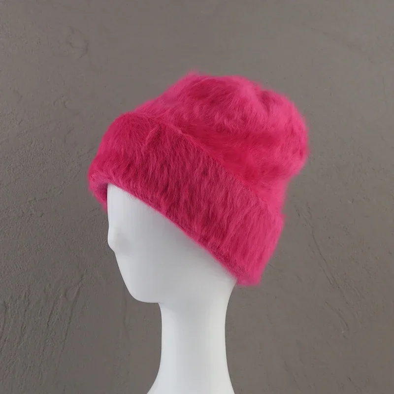 2024New Farben Weiche Kaninchen Fell Mützen Winter Hut für Frau Luxus Flauschigen Gestrickte Hut Motorhaube Dame Herbst Winter Warme Skullies kappe – Detail 23