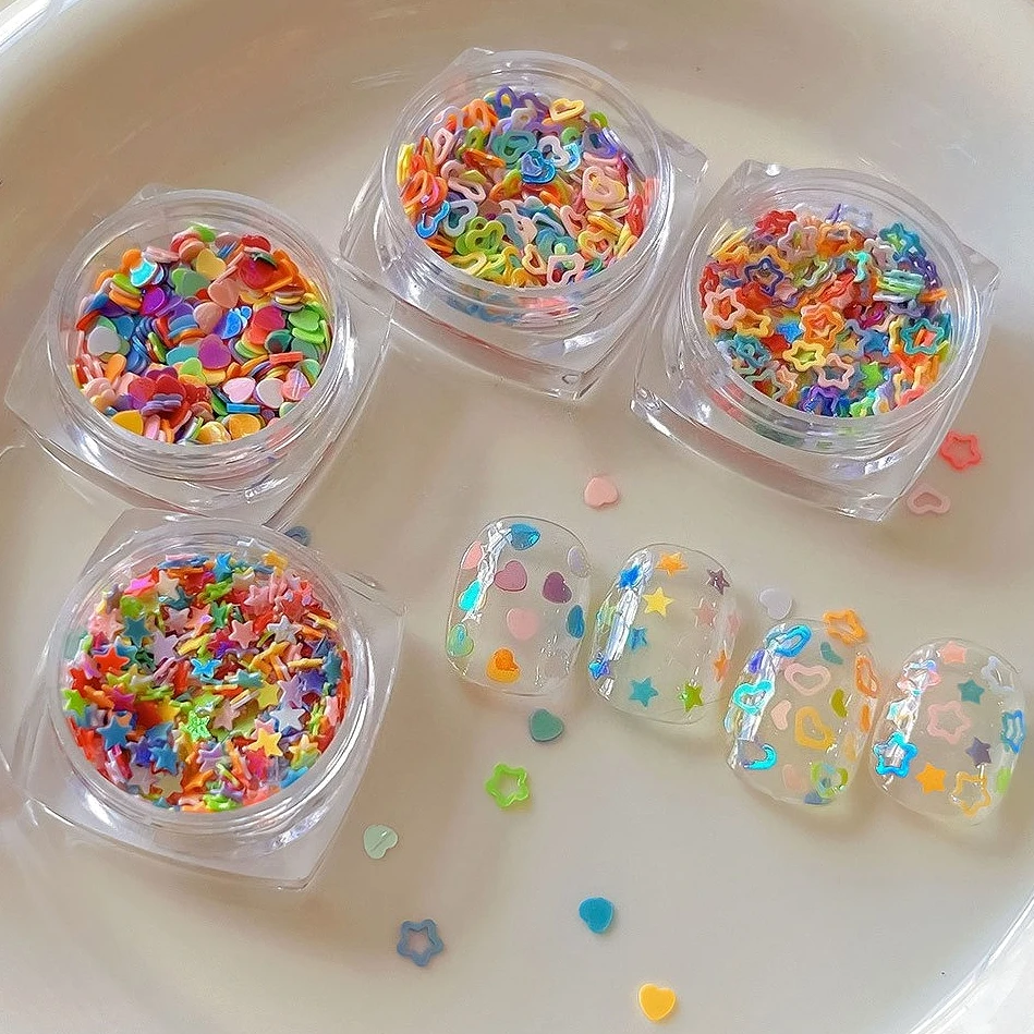 カラフルな中空五芒星愛のハート韓国グリッターパウダースパンコール蝶月超薄型ネイルアートアクセサリー装飾