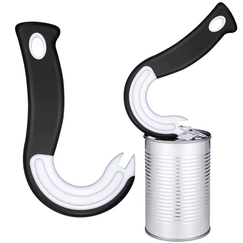 Multifuctional Non-slip Ring Hook Pulling Jar Can Opener Portable J-Shaped Easy Grip Tin Openers Kitchen Seniors Children Tool