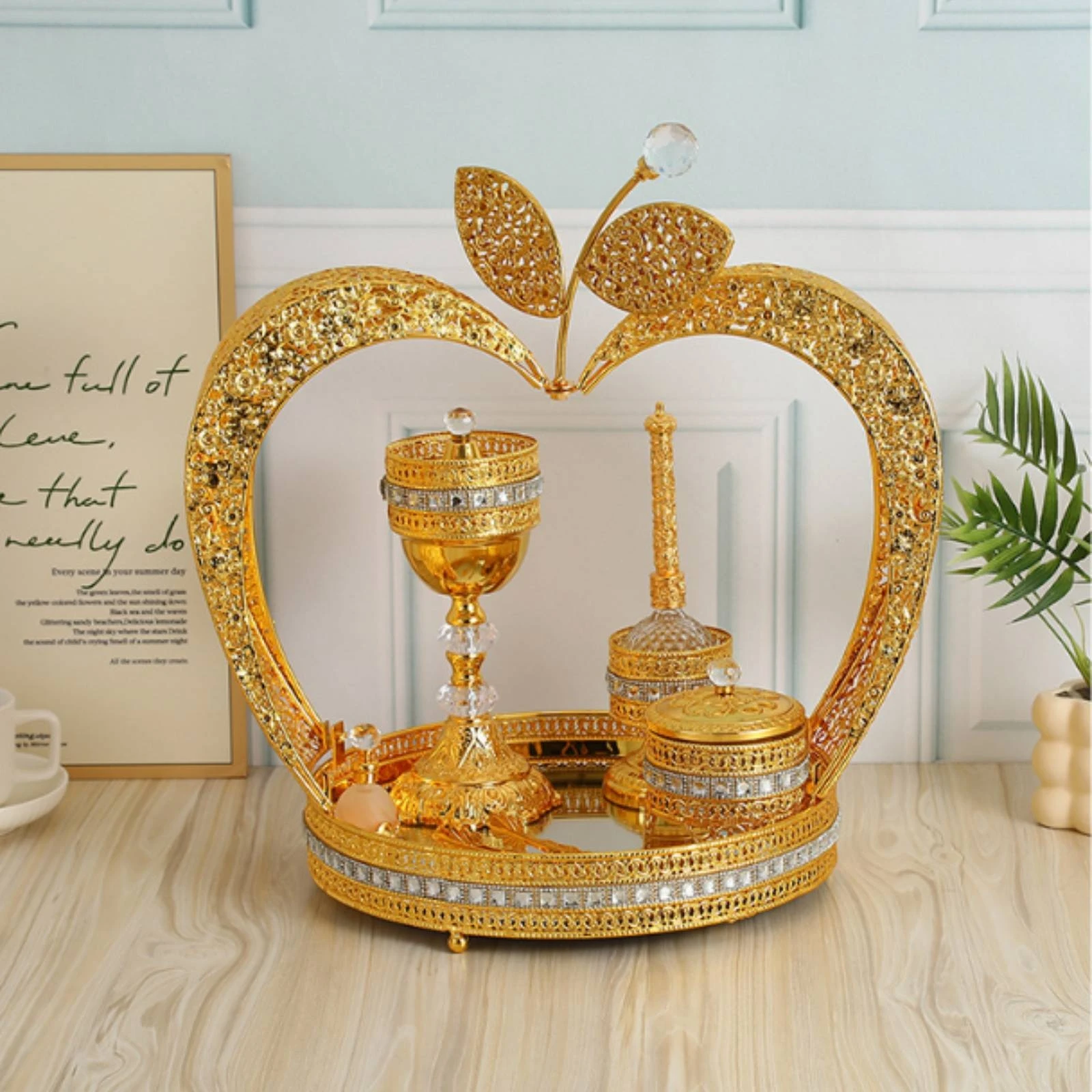 Incense Burner with Tools Filigree Incense Burner with Tray Decor Tabletop Holder Stylish for Living Room, Home Altar