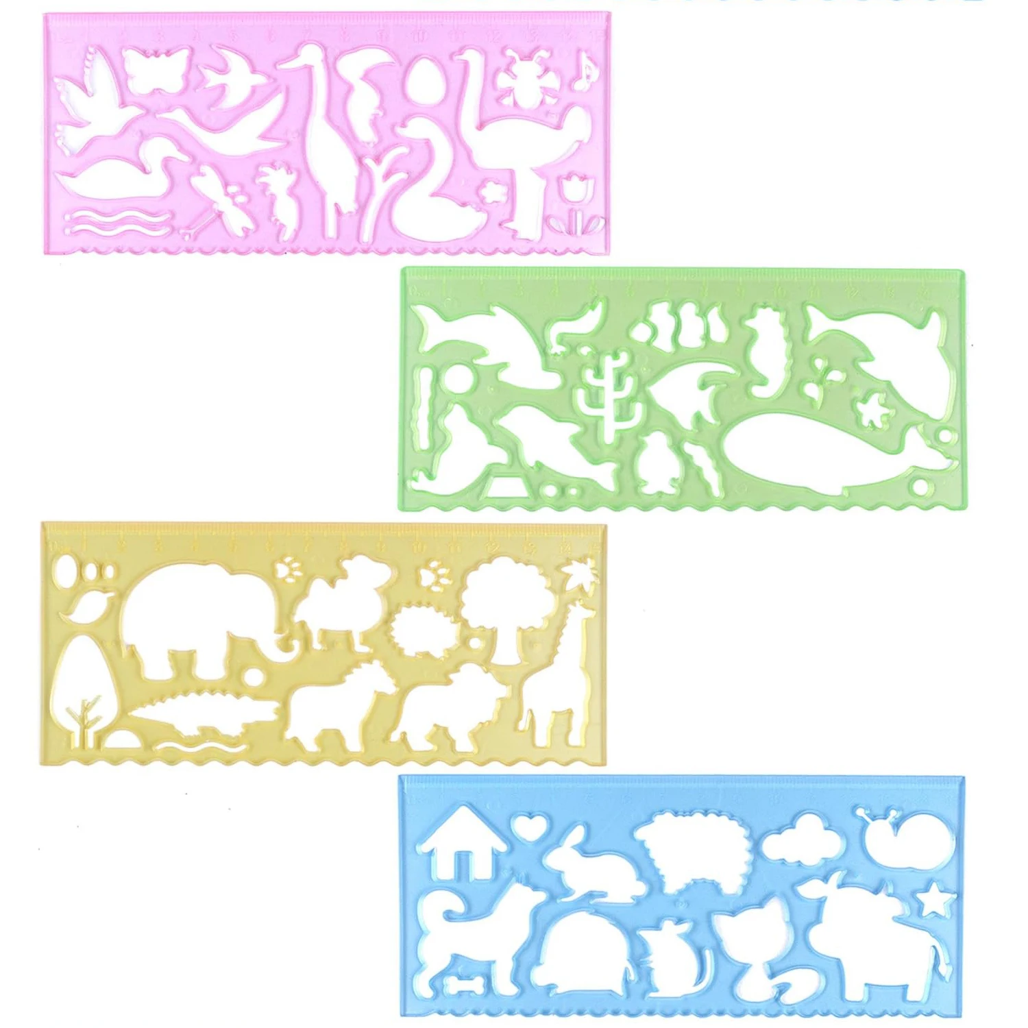 

Набор из 4 пластиковых трафаретов-линийек для рисования животных, прозрачные, 4 цвета, для детей