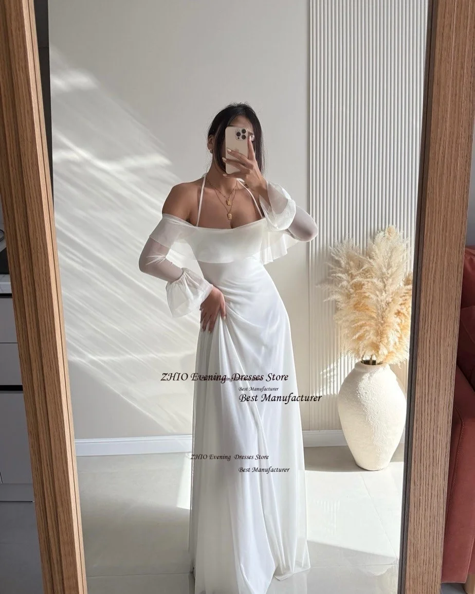 ZHIO новый дизайн, Иллюзионное вечернее платье из органзы с открытыми плечами и рюшами, вечернее платье трапециевидной формы с длинными рукавами, платье для выпускного вечера для женщин по индивидуальному заказу