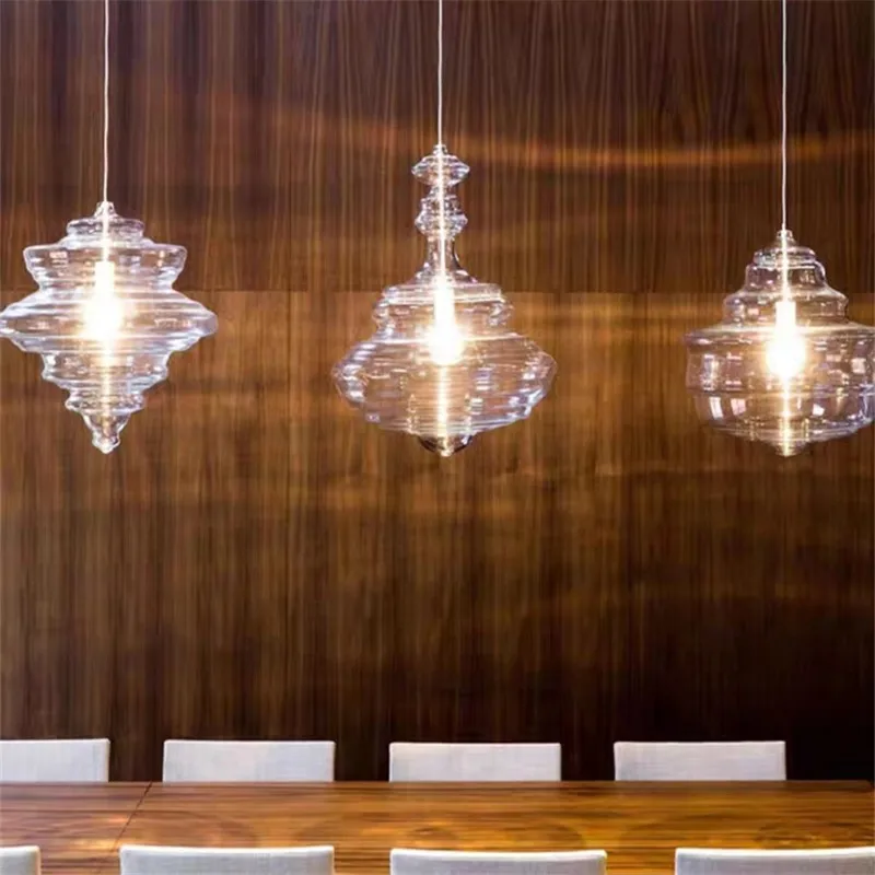 

Post modern Industrial Water Grain Galss glass lamp shade Dining Room Hanging Lights Staircase kitchen island lighting
