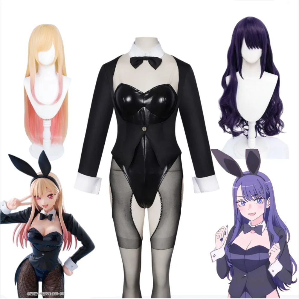 

My Dress-Up Darling Marin Kitagawa Cosplay Costume Black Bunny Girl Ear Headband Wig Accessories Full Set Women Halloween Outfit