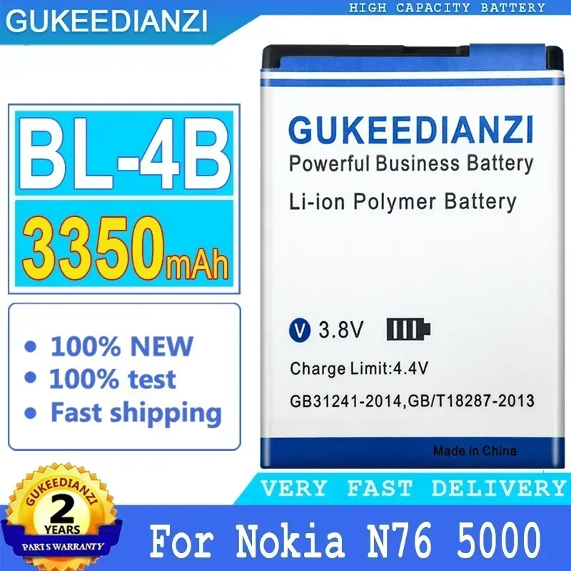 BL4B 3350mAh Mobile Phone Batteries For Nokia N76 5000 5320XM 7070 2505 2630 2660 2760 7088 2730 6111 N75  Portable Battery